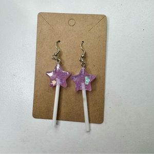 Purple star lollipop wand handmade earrings